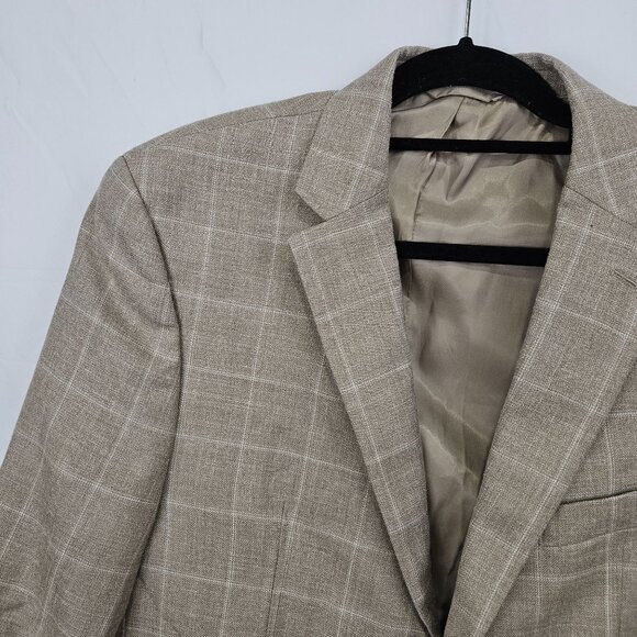 Lauren Ralph Lauren Mens 42R Beige Plaid Blazer Jaket 65% Wool 20% Silk 15% Line - Picture 6 of 14